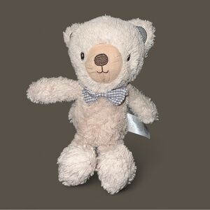Kyle & Deena Plush Beige/Tan Bear Blue White Bow Tie 8”